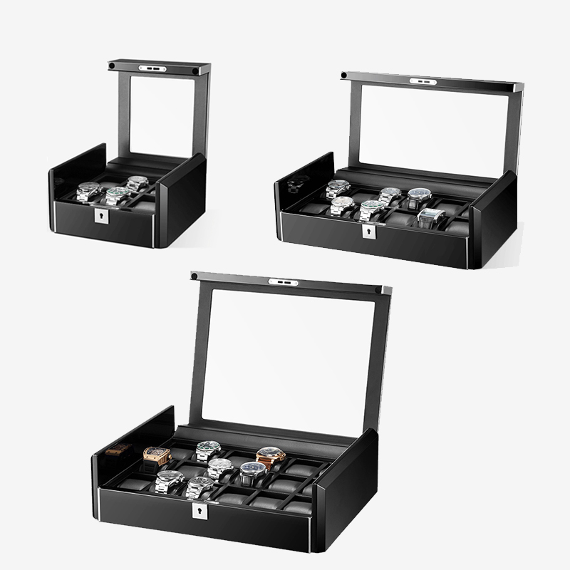 Watch Display Storage Box Carbon Fiber - กล่องเก็บนาฬิกาแฟชั่นสีดำทำมือ Embers 6 12 18 ช่อง