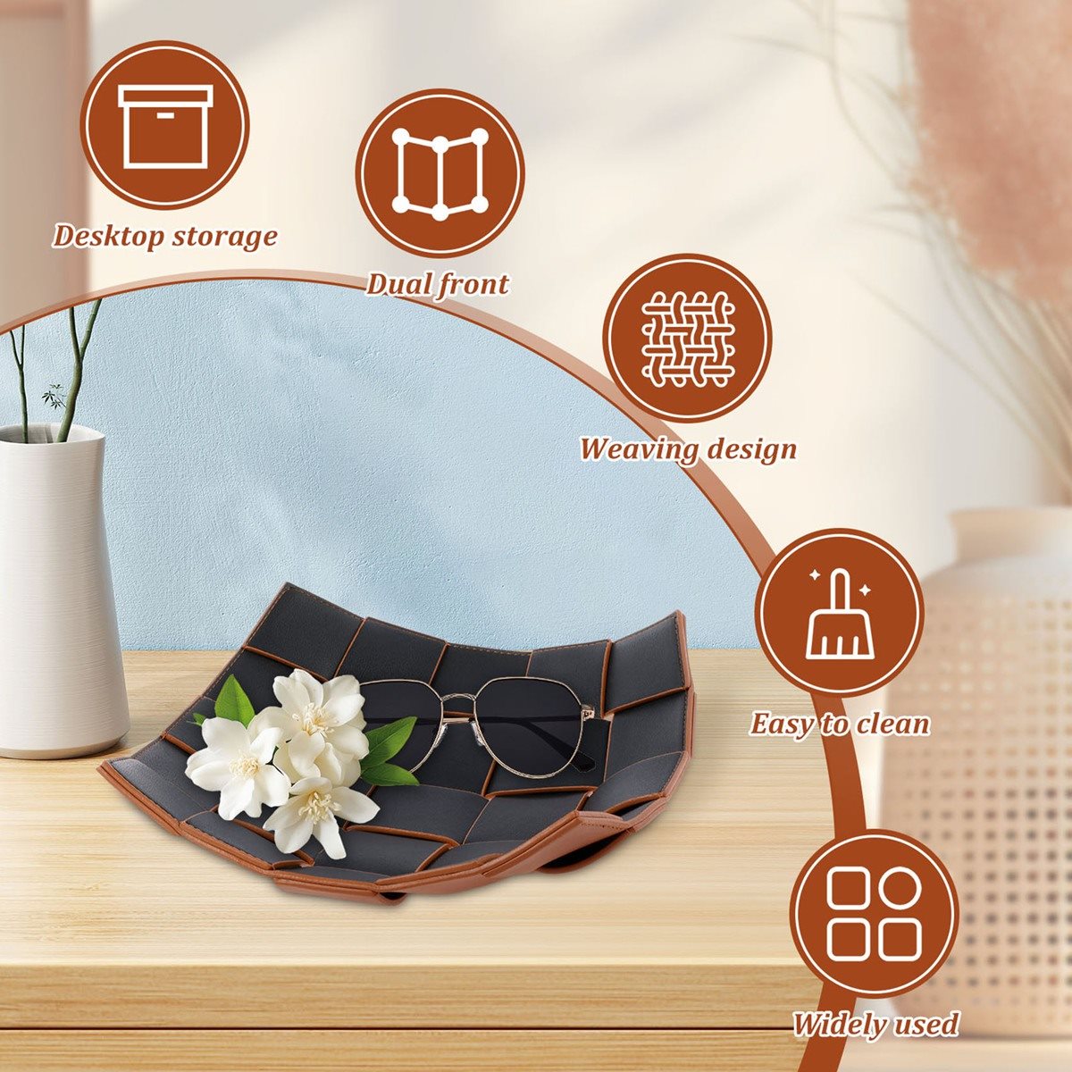Valet Tray Nightstand Organizer Leather - ถาดใส่ของอเนกประสงค์ ABNH Valet ทำจากหนัง PU สำหรับใส่กุญแจ