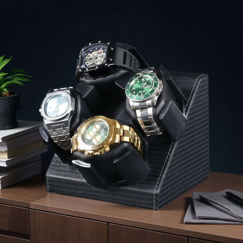 Watch Winder 4 Watches Automatic Silent - กล่องไขลานนาฬิกาอัตโนมัติแบบเงียบ 3 4 ช่อง สำหรับนาฬิกาข้อมือกลไกผู้ชาย ทำจากไฟเบอร์บอร์ด
