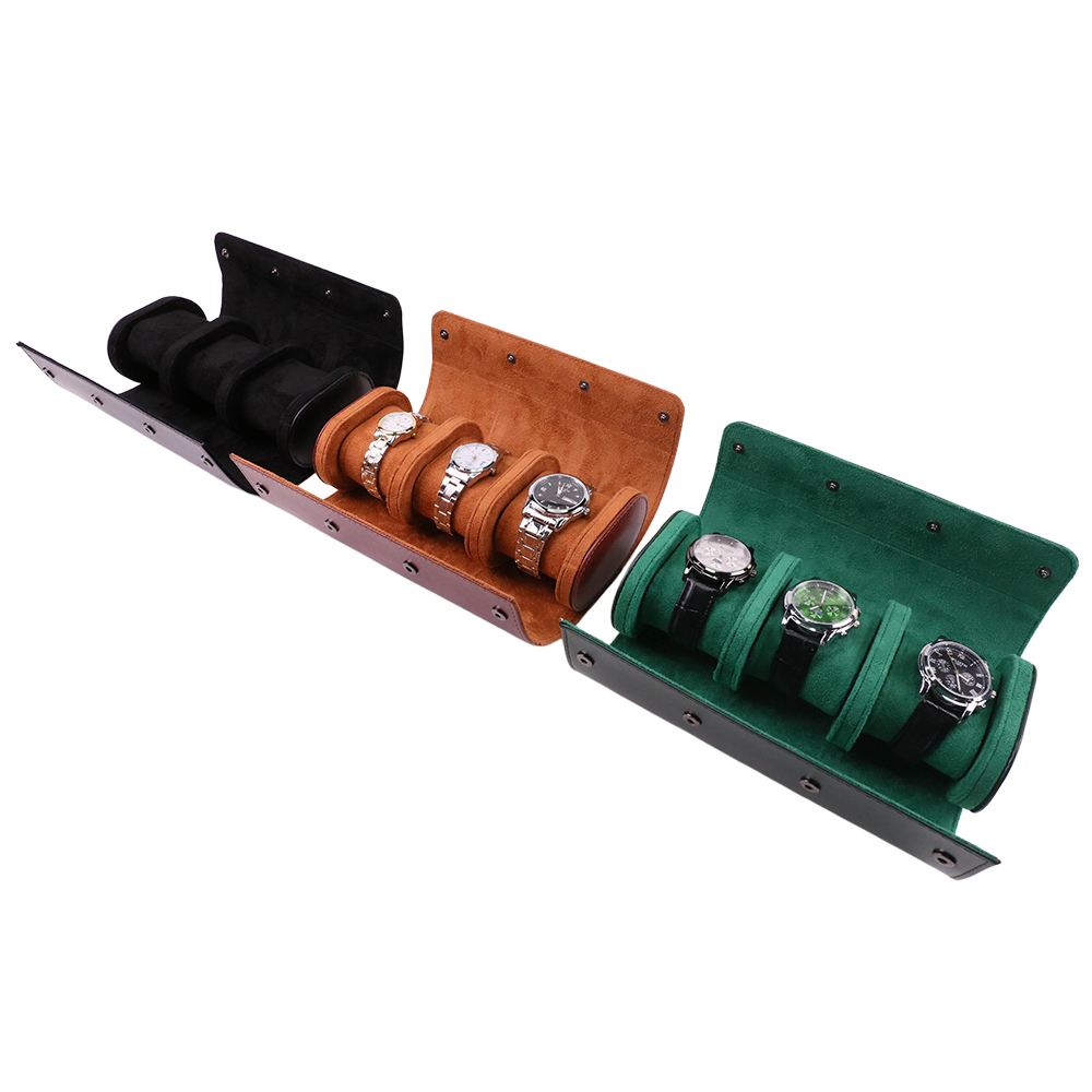 Watch Travel Roll Case 3 Slots Leather - กล่องเก็บนาฬิกาหนัง PU แบบพกพาสุดหรู 3 ช่อง สำหรับเดินทาง