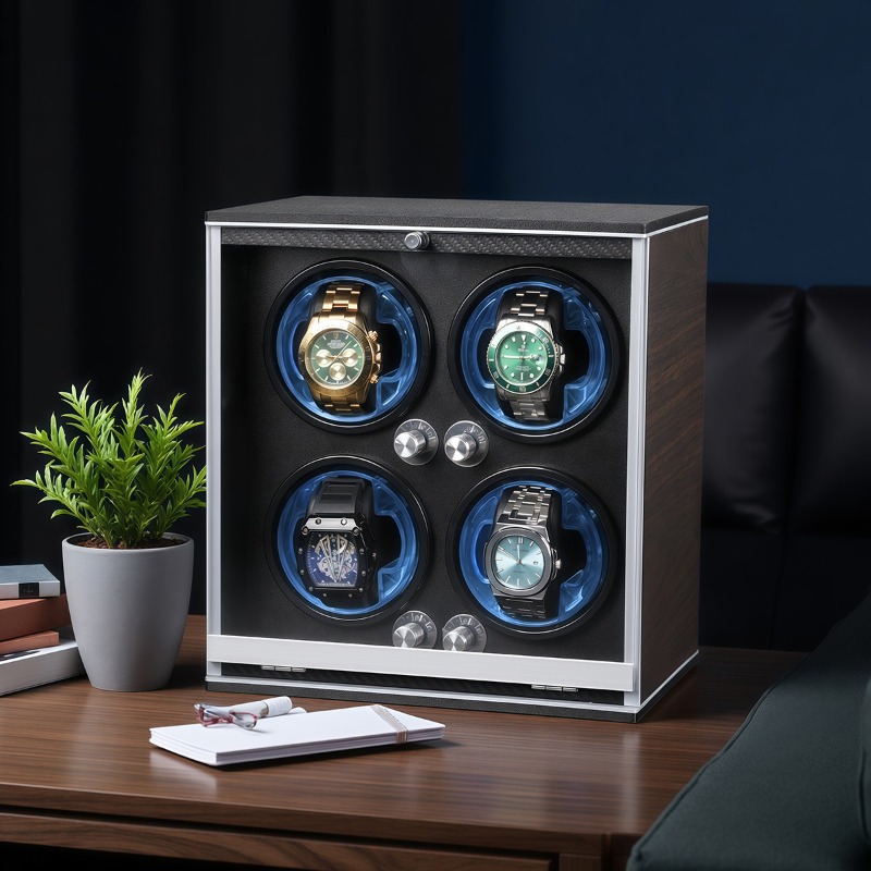 Watch Winder 4 Watches Automatic Silent - เครื่องไขลานนาฬิกาอัตโนมัติ 4 ช่อง พร้อมไฟ LED ทำงานเงียบ