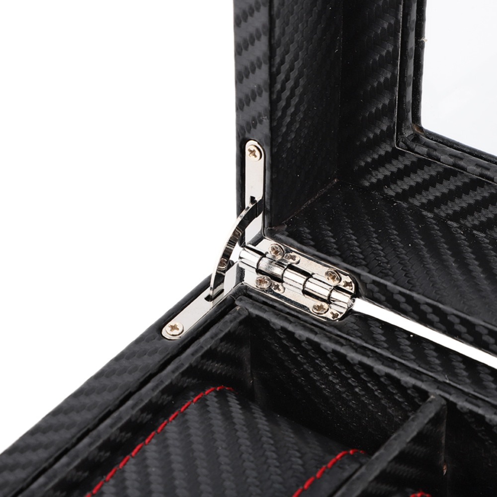 Watch Display Storage Box Carbon Fiber - กล่องใส่นาฬิกาลายคาร์บอนไฟเบอร์ วัสดุหนังลายทวิลล์ กล่องโชว์นาฬิกา กล่องเก็บของแบบเย็บด้ายสีแดง กล่องเก็บของประจำวัน