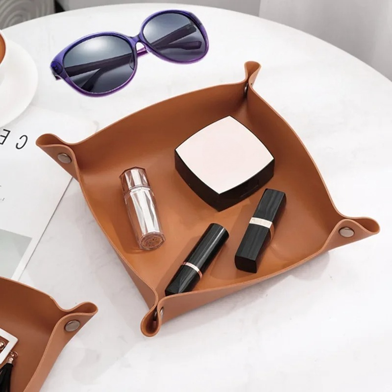 Valet Tray Nightstand Organizer Leather - 1/2 ชิ้น ถาดจัดระเบียบพับได้ ขนาด 25x25 ซม.