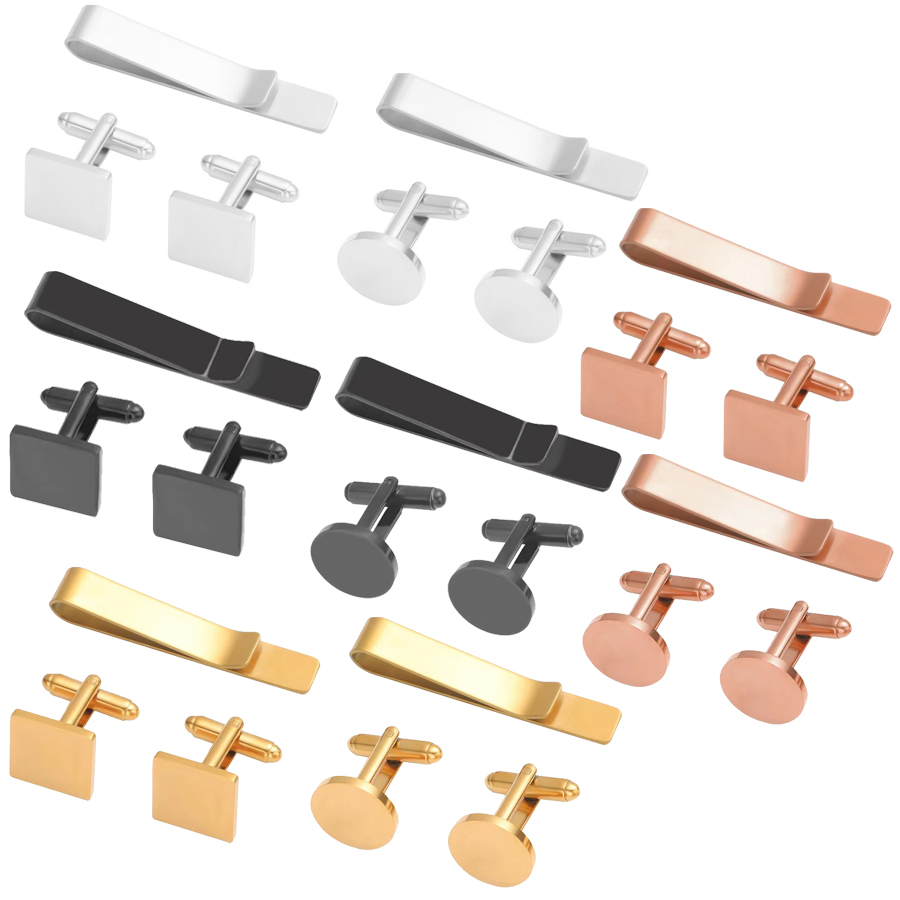 Tie Clip Bar Set Stainless Steel - Freeteeme ใหม่แฟชั่น Cufflinks & Tie คลิปสําหรับชายสแตนเลส