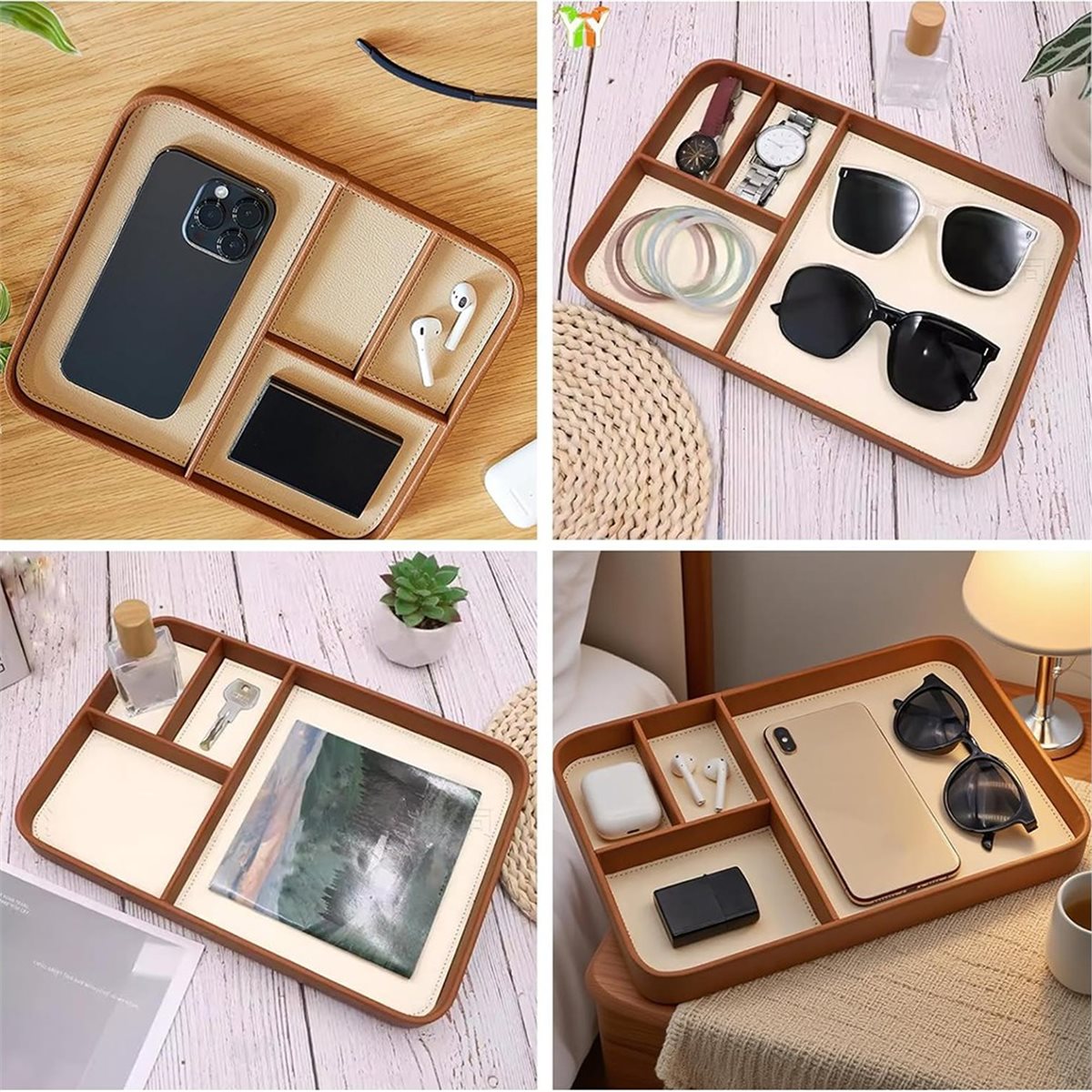 Valet Tray Nightstand Organizer Leather - ถาดใส่ของข้างเตียงหนังวีแกนคุณภาพสูงสำหรับผู้ชาย ดีไซน์หรูหรา ใช้จัดเก็บกุญแจ เครื่องประดับ นาฬิกา และอื่นๆ