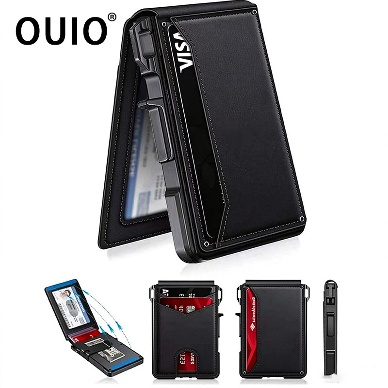Money Clip Minimalist Rfid Blocking - กระเป๋าสตางค์ผู้ชาย OUIO หนัง PU ป้องกัน RFID