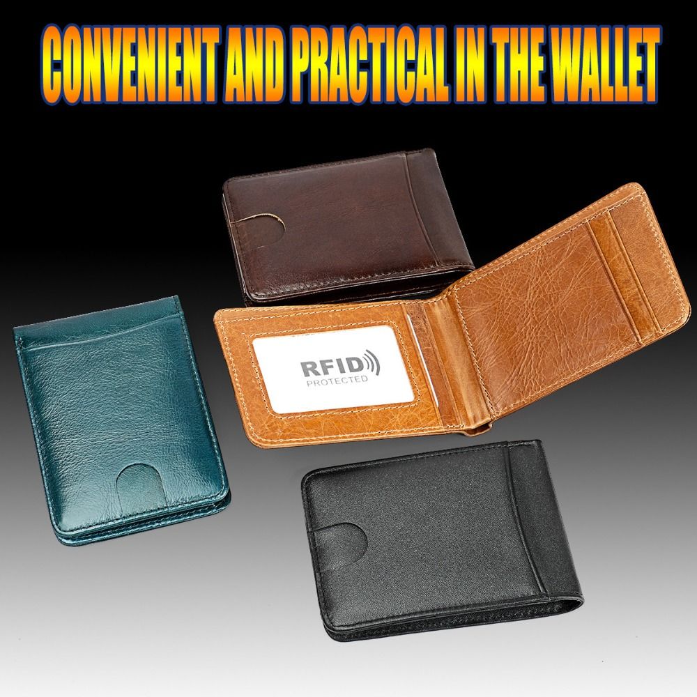 Money Clip Minimalist Rfid Blocking - กระเป๋าสตางค์หนังแท้สำหรับผู้ชาย ดีไซน์เรียบง่าย บางเฉียบ มีช่องใส่บัตรประชาชน คลิปหนีบธนบัตร หนังวัวแท้
