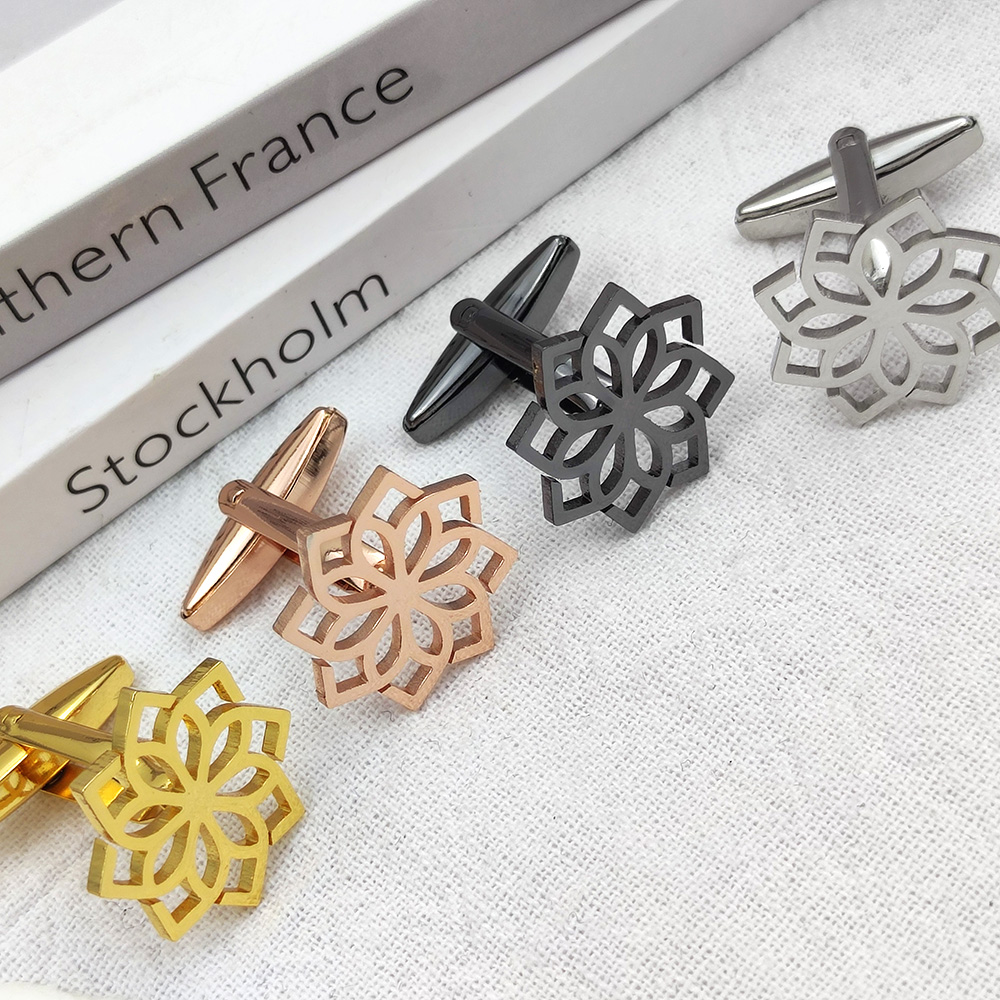 Cufflinks Men Stainless Steel Luxury - Luxury Cufflinks สําหรับชาย Lotus Cufflink ชายเสื้อ