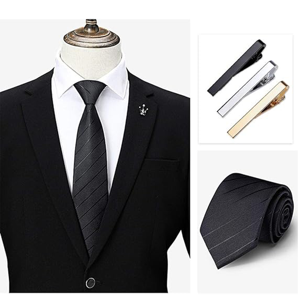 Tie Clip Bar Set Stainless Steel - ชุดคลิปหนีบเนคไทสำหรับผู้ชาย 1 หรือ 3 ชิ้น แบบยาว