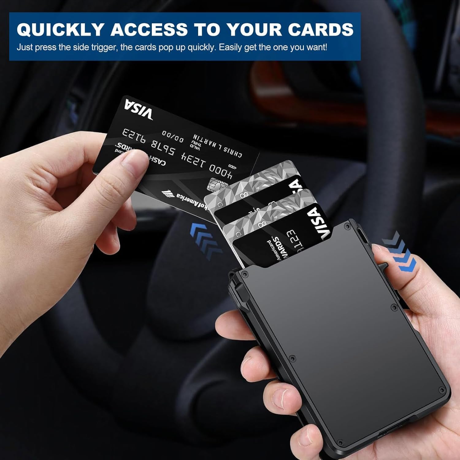 Money Clip Minimalist Rfid Blocking - กระเป๋าสตางค์แบบมินิมอลบางเฉียบ ป้องกัน RFID สำหรับผู้ชาย พร้อมที่ใส่บัตรแบบป๊อปอัพ ตัวเรือนอะลูมิเนียม