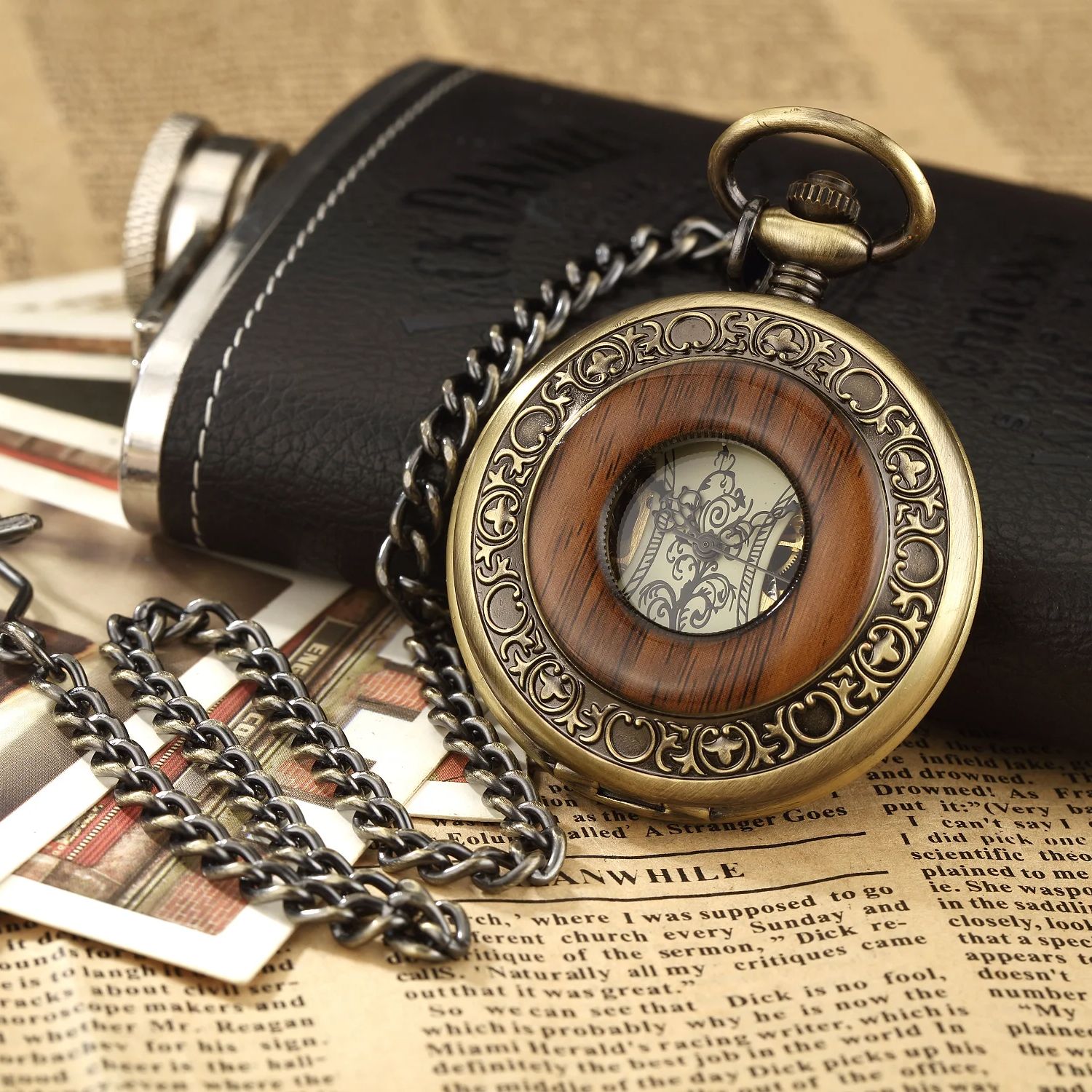 Pocket Watch Mechanical Skeleton Vintage - วินเทจหรูหราแหวนไม้โครงกระดูกนาฬิกาพ็อกเก็ตพลิกเลขโรมันคู่มือไขลานนาฬิกาพกกล reloj de bolsillo