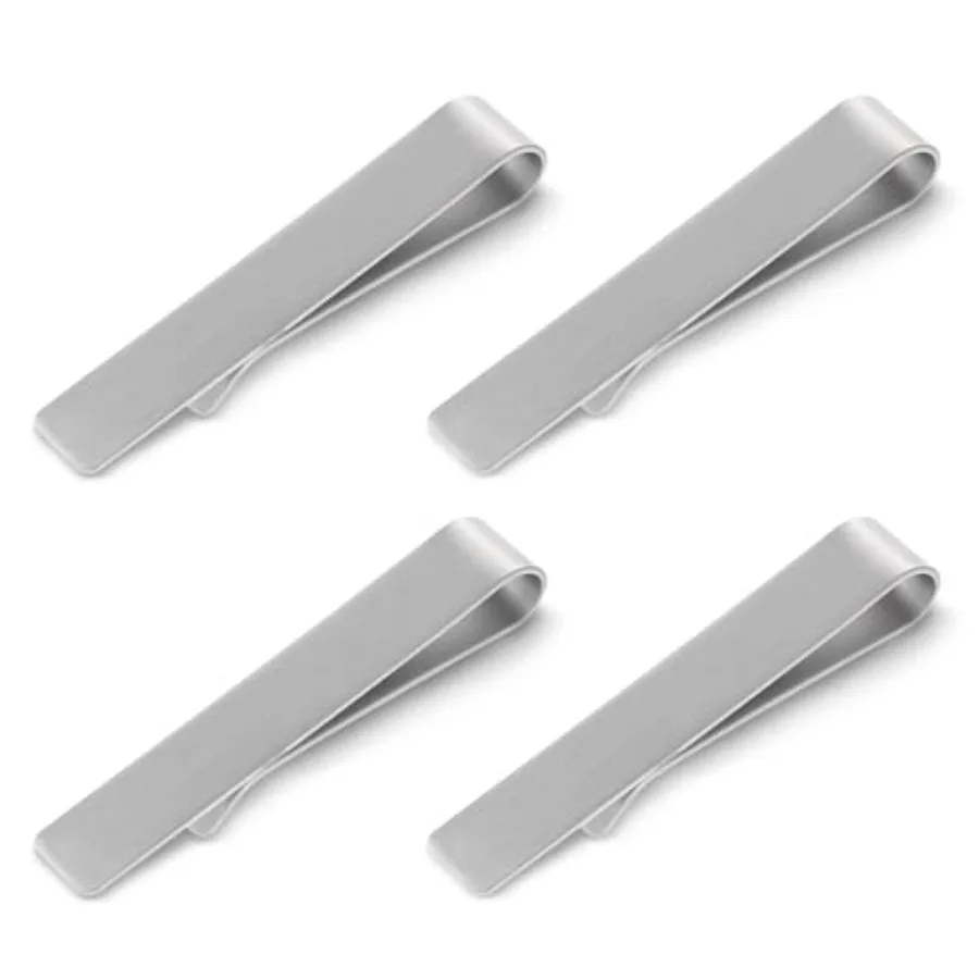 Tie Clip Bar Set Stainless Steel - คลิปหนีบเนคไทสแตนเลส 4 ชิ้น, คลิปหนีบเนคไทสำหรับผู้ชาย, ชุดคลิปหนีบเนคไทและเข็มกลัดสำหรับเนคไทสีเงิน, คลิปหนีบเนคไทแบบคลาสสิก