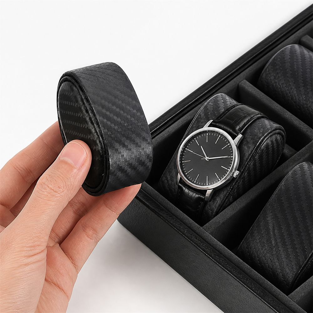 Watch Display Storage Box Carbon Fiber - หมอนรองนาฬิกาลายคาร์บอนไฟเบอร์ แผ่นรองนุ่ม รูปทรงโค้ง หมอนรองกล่องนาฬิกา วัสดุ PU