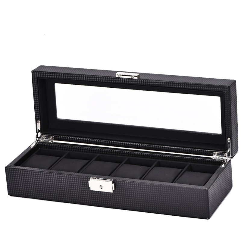 Watch Display Storage Box Carbon Fiber - กล่องจัดแสดงนาฬิกาคาร์บอนไฟเบอร์ พร้อมช่องเก็บของหลายช่อง สำหรับแว่นตา