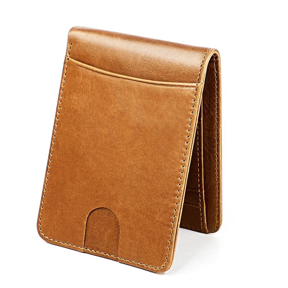 Money Clip Minimalist Rfid Blocking - กระเป๋าสตางค์หนังแท้ทรงบางสำหรับผู้ชายแบบมินิมอล 6 ช่องใส่บัตร หนังวัวแท้ พร้อมคลิปหนีบเงินสำหรับผู้ชาย แบบพับสองทบ