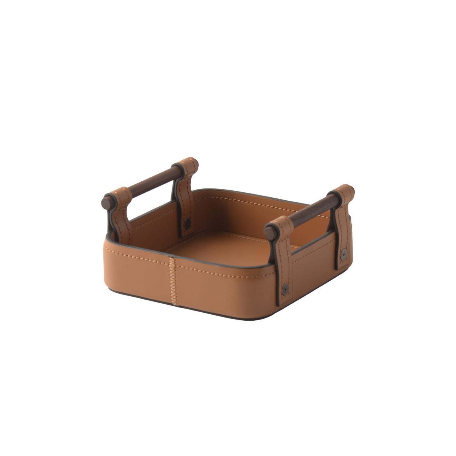 Valet Tray Nightstand Organizer Leather - ถาดเก็บของพร้อมที่จับ ถาดอเนกประสงค์คล้ายหนัง ทรงสี่เหลี่ยม สำหรับวางที่ทางเข้าบ้าน โต๊ะกาแฟ หรือโต๊ะข้างเตียง