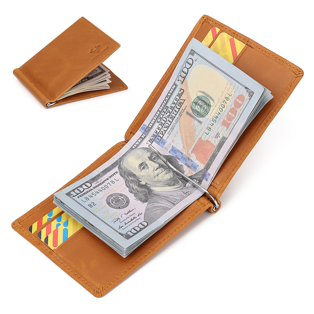 Money Clip Minimalist Rfid Blocking - กระเป๋าเงินแบบบางผู้ชายมีกระเป๋าคลิปเงินหนังแท้บางแบบพับสองช่อง RFID ที่กระเป๋าเก็บบัตรแบบเรียบง่ายที่ใส่เงินสดสำหรับผู้ชาย