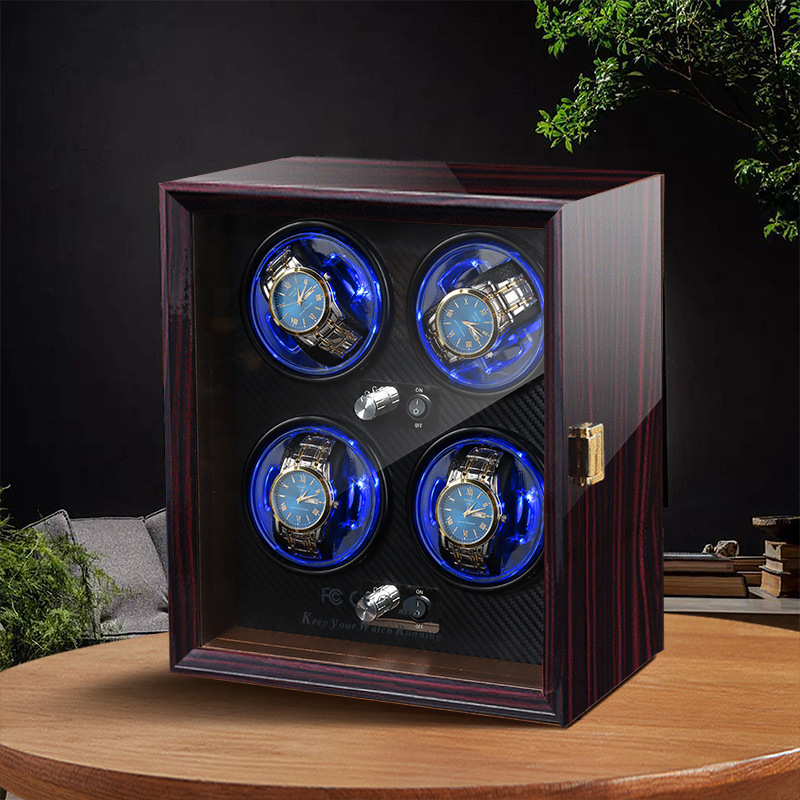 Watch Winder 4 Watches Automatic Silent - กล่องหมุนนาฬิกาอัตโนมัติสุดหรู 4 เรือน หมุนได้เงียบ ป้องกันแม่เหล็ก ฝาใส