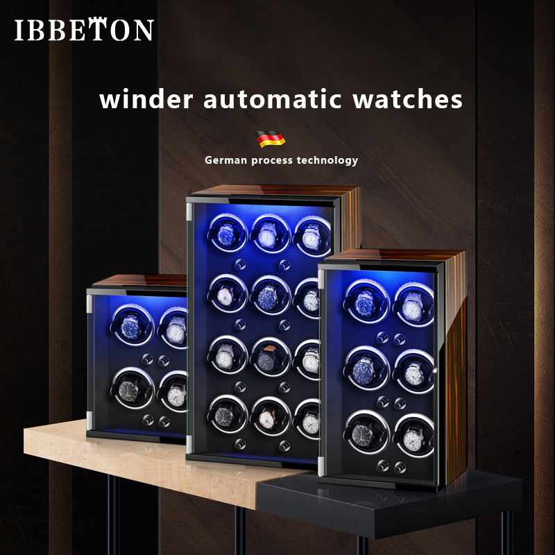 Watch Winder 4 Watches Automatic Silent - IBBTON 2/3/4/6/9ช่องนาฬิกาไขลานมอเตอร์ไร้เสียง LED นาฬิกาข้อมือบุรุษไขลานกล่องเก็บนาฬิกาข้อมือใช้ในครัวเรือน