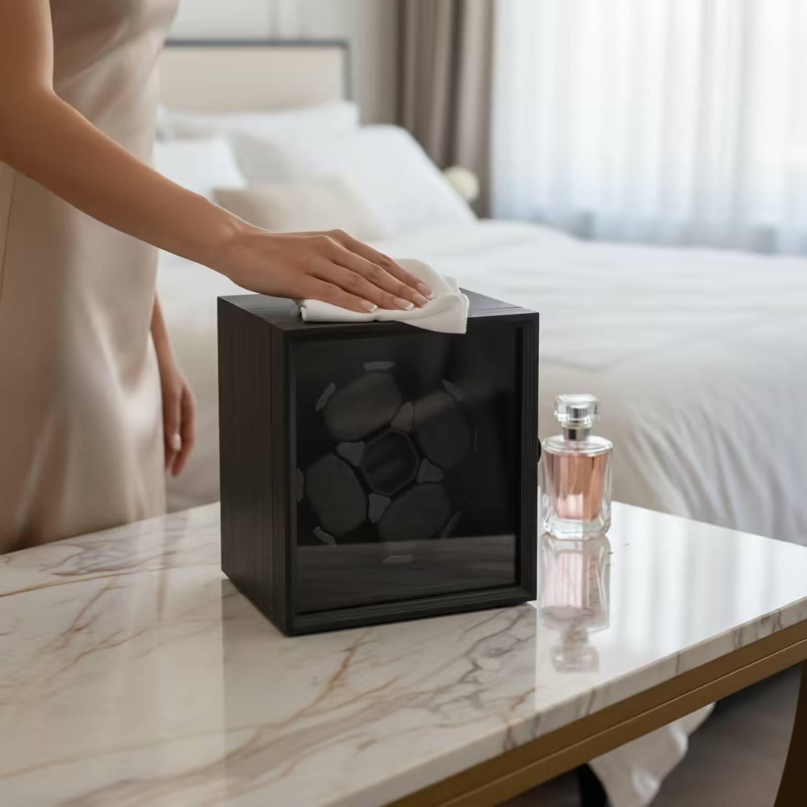 Watch Winder 4 Watches Automatic Silent - กล่องหมุนนาฬิกาอัตโนมัติ 4 ช่อง ลายไม้ดำ ปรับระดับได้ เงียบ
