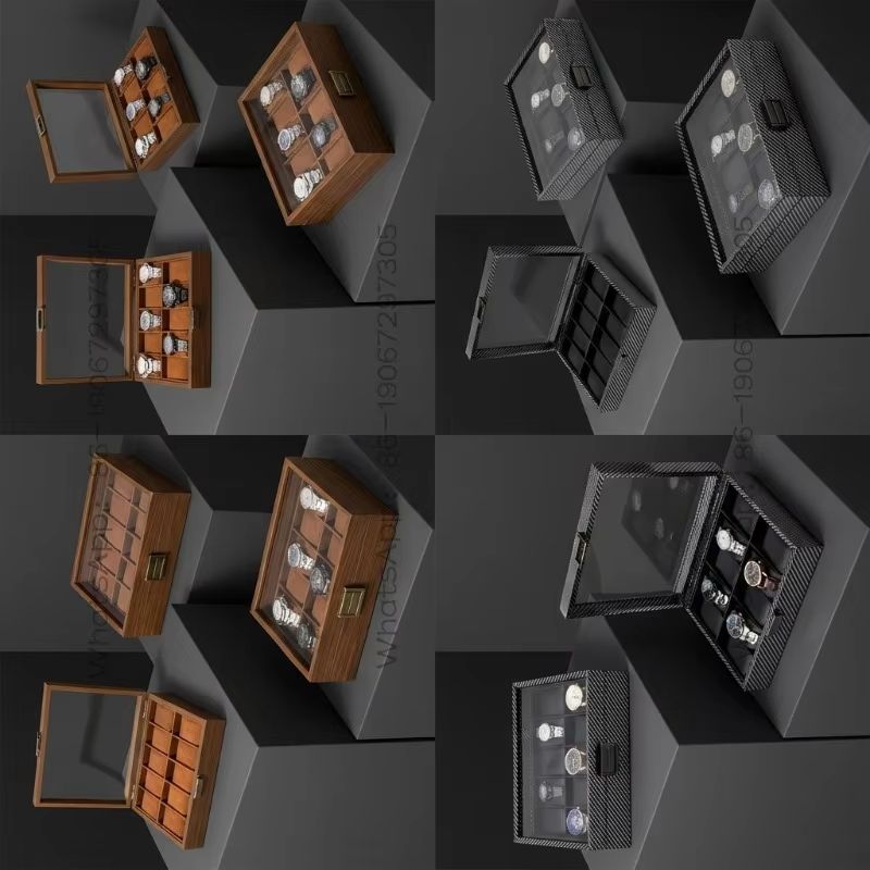 Watch Display Storage Box Carbon Fiber - กล่องเก็บนาฬิกาไม้ลายคาร์บอนไฟเบอร์ 10 ช่อง สำหรับเก็บนาฬิกา 10 เรือน