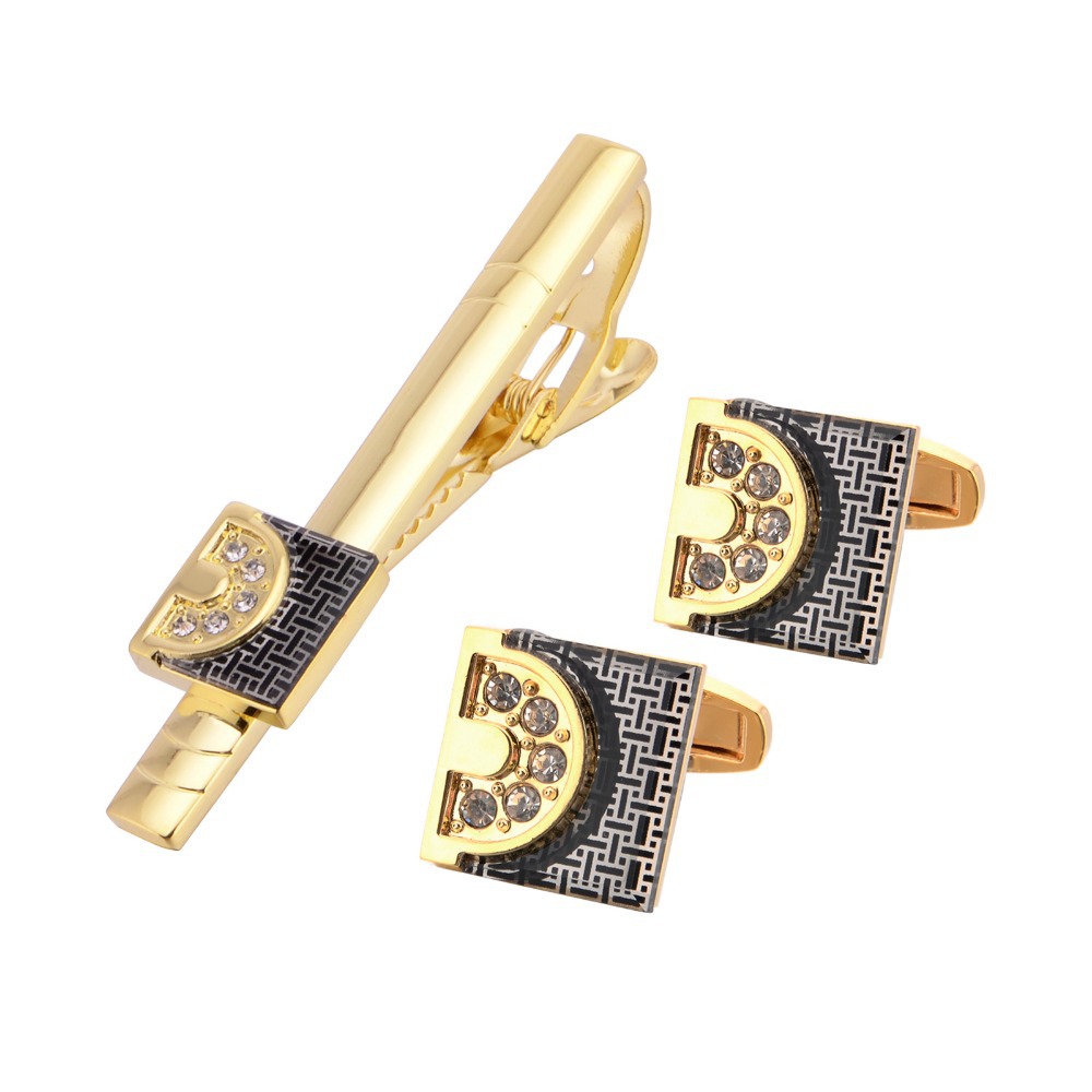 Tie Clip Bar Set Stainless Steel - ชุดกระดุมข้อมือและที่หนีบเนคไทสีทองสำหรับผู้ชาย ชุดสูทธุรกิจ เครื่องประดับเสื้อเชิ้ต ของขวัญ