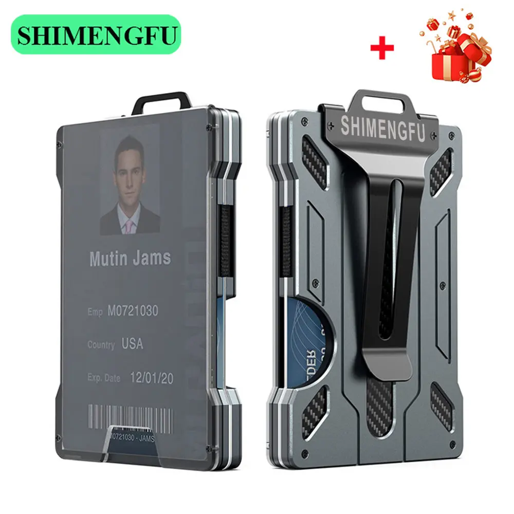 Money Clip Minimalist Rfid Blocking - กระเป๋าสตางค์คาร์บอนไฟเบอร์สำหรับผู้ชาย ป้องกัน RFID ที่หนีบเงินอะลูมิเนียมบางเฉียบ ที่ใส่บัตรแบบมินิมอล ของขวัญคริสต์มาส