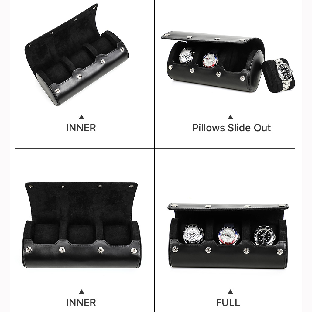 กล่องใส่นาฬิกาแบบม้วนหนังแท้ ส - Watch Travel Roll Case 3 Slots Leather บทวิจารณ์และราคา