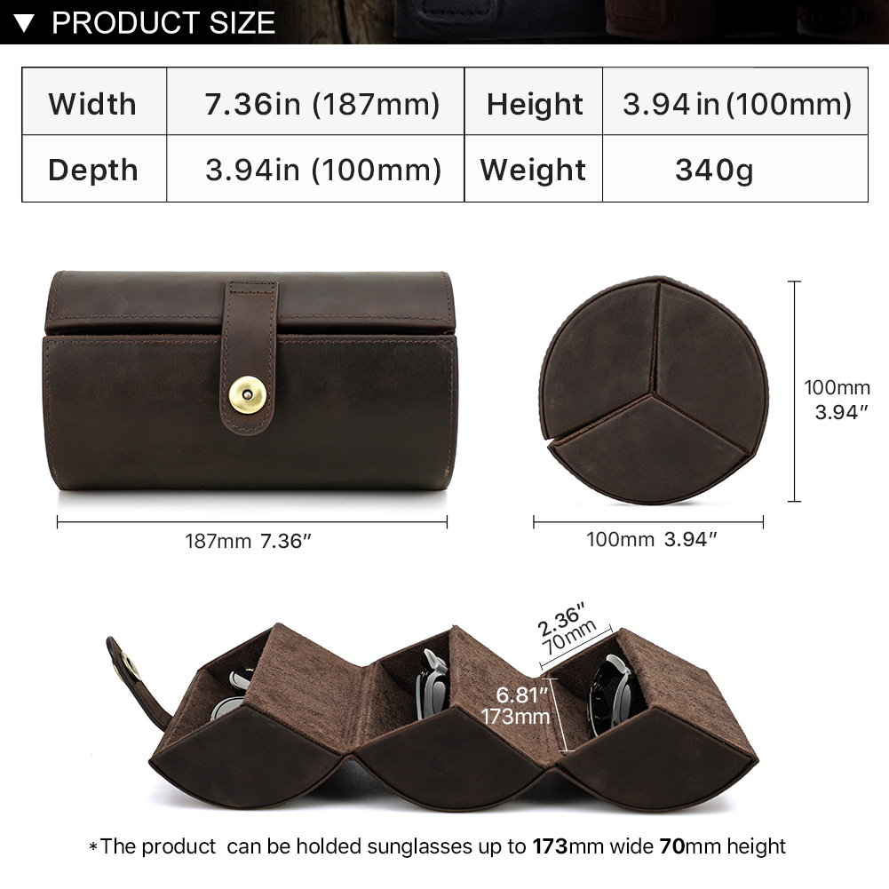 กล่องเก็บนาฬิกา3ช่องหนังแท้หรู - Watch Travel Roll Case 3 Slots Leather บทวิจารณ์และราคา