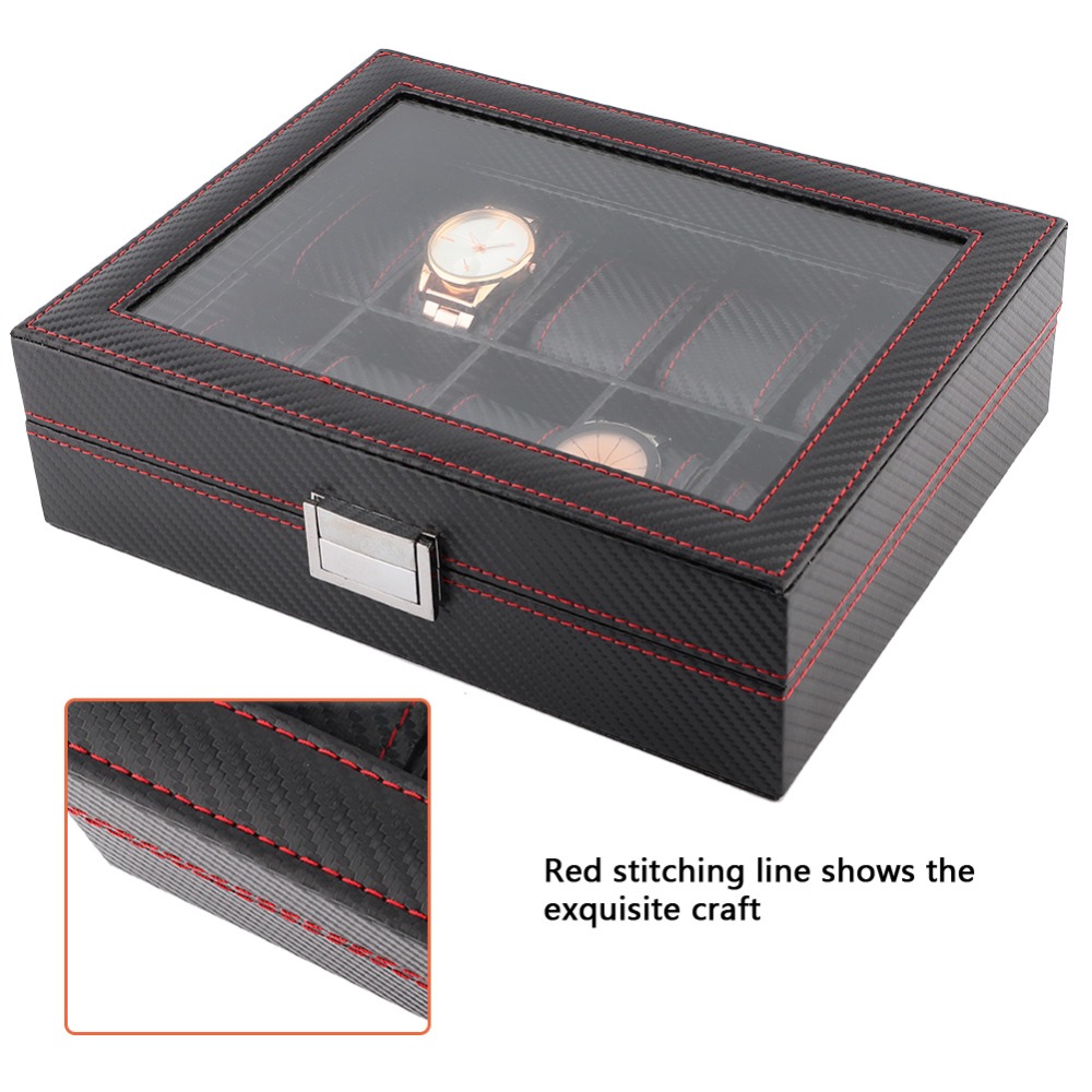 กล่องใส่นาฬิกาลายคาร์บอนไฟเบอร - Watch Display Storage Box Carbon Fiber บทวิจารณ์และราคา