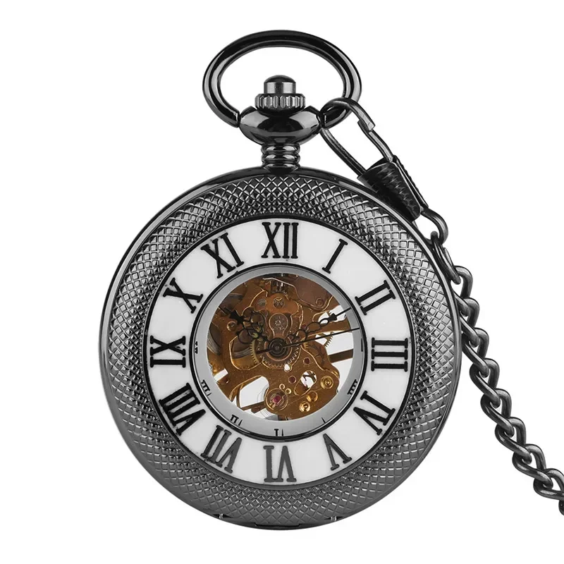 นาฬิกาพกโบราณสีดำแบบไขลานด้วยม - Pocket Watch Mechanical Skeleton Vintage บทวิจารณ์และราคา