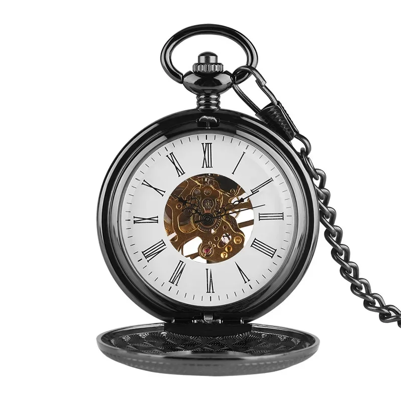 นาฬิกาพกโบราณสีดำแบบไขลานด้วยม - Pocket Watch Mechanical Skeleton Vintage บทวิจารณ์และราคา
