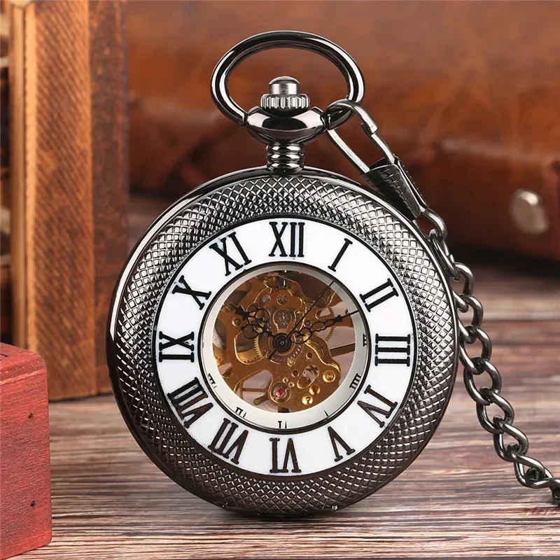 นาฬิกาพกโบราณสีดำแบบไขลานด้วยม - Pocket Watch Mechanical Skeleton Vintage บทวิจารณ์และราคา