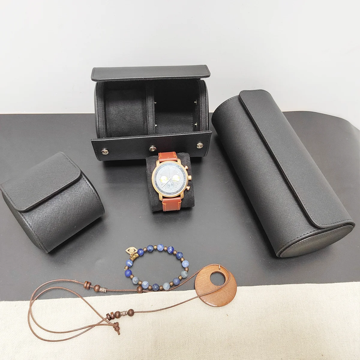 1/2/3 ช่องใส่นาฬิกากระเป๋าเดิน - Watch Travel Roll Case 3 Slots Leather บทวิจารณ์และราคา