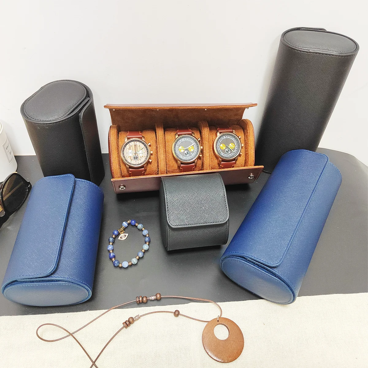 1/2/3 ช่องใส่นาฬิกากระเป๋าเดิน - Watch Travel Roll Case 3 Slots Leather บทวิจารณ์และราคา