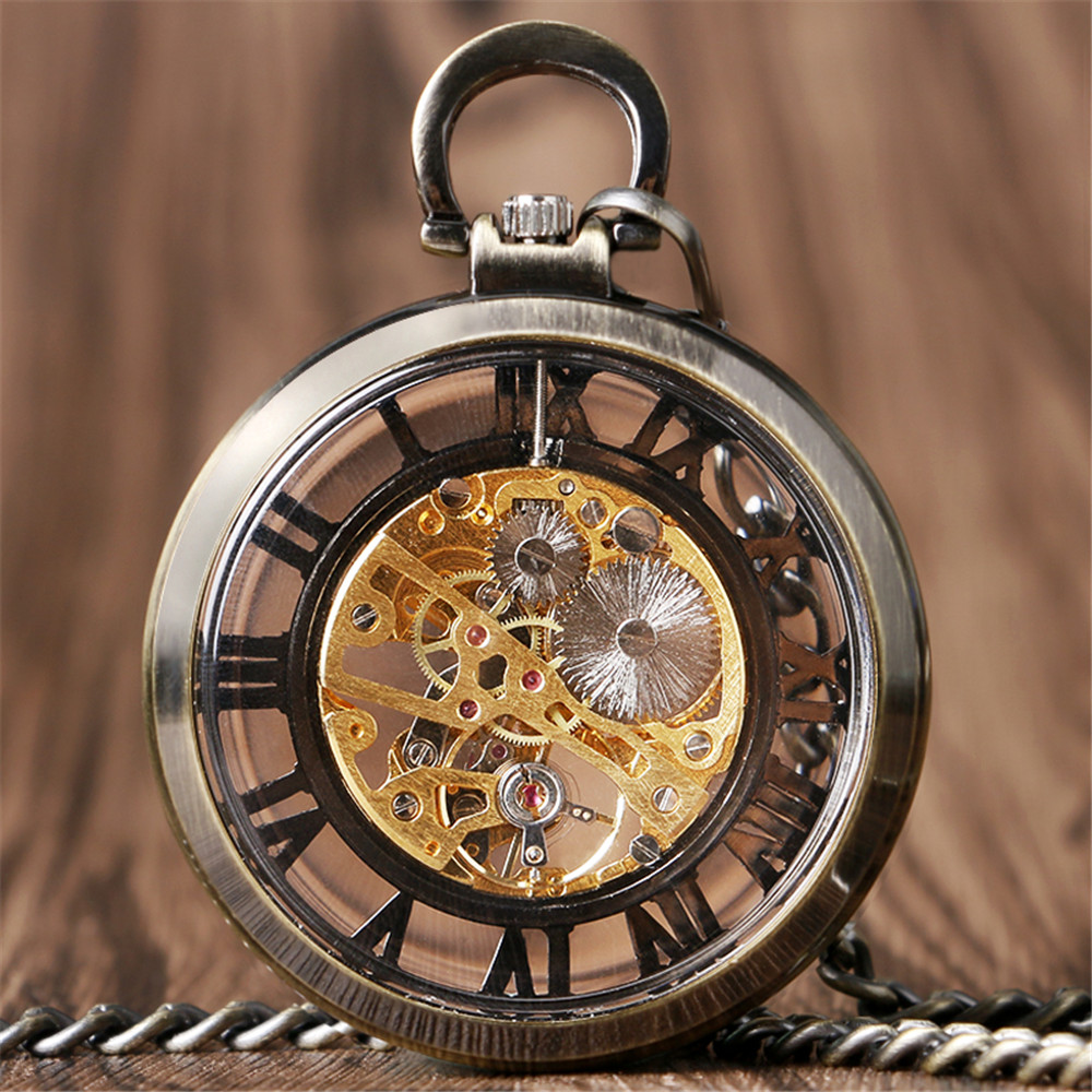 โครงกระดูกตัวเลขโรมันนาฬิกาผู้ - Pocket Watch Mechanical Skeleton Vintage บทวิจารณ์และราคา