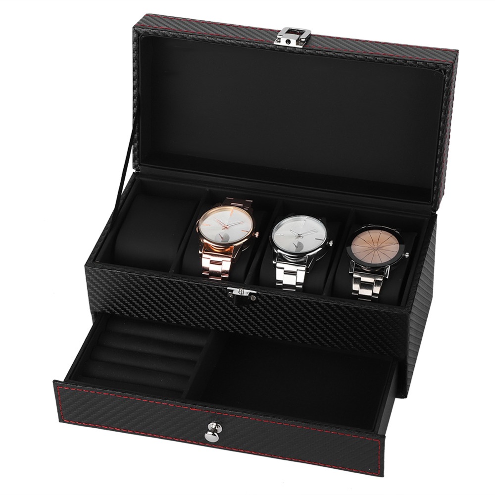 กล่องจัดเก็บเครื่องประดับแบบพก - Watch Display Storage Box Carbon Fiber บทวิจารณ์และราคา