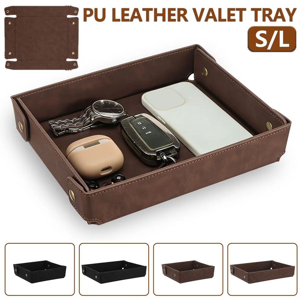 ถาดจัดระเบียบแบบพับได้ทำจากหนั - Valet Tray Nightstand Organizer Leather บทวิจารณ์และราคา