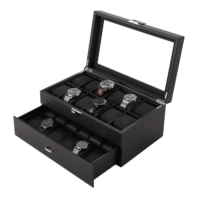 หรูหรากล่องนาฬิกาOrganizerหนัง - Watch Display Storage Box Carbon Fiber บทวิจารณ์และราคา