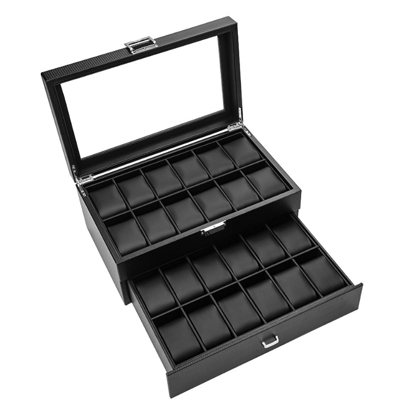 หรูหรากล่องนาฬิกาOrganizerหนัง - Watch Display Storage Box Carbon Fiber บทวิจารณ์และราคา