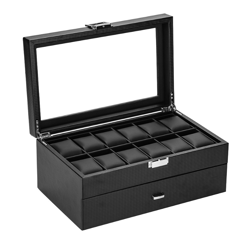 หรูหรากล่องนาฬิกาOrganizerหนัง - Watch Display Storage Box Carbon Fiber บทวิจารณ์และราคา