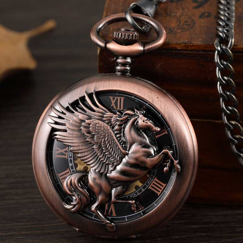 Vintage Fantasy Pegasus Horse  - Pocket Watch Mechanical Skeleton Vintage บทวิจารณ์และราคา