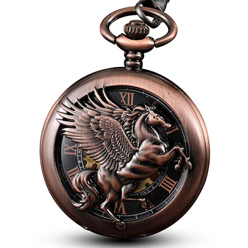 Vintage Fantasy Pegasus Horse  - Pocket Watch Mechanical Skeleton Vintage บทวิจารณ์และราคา