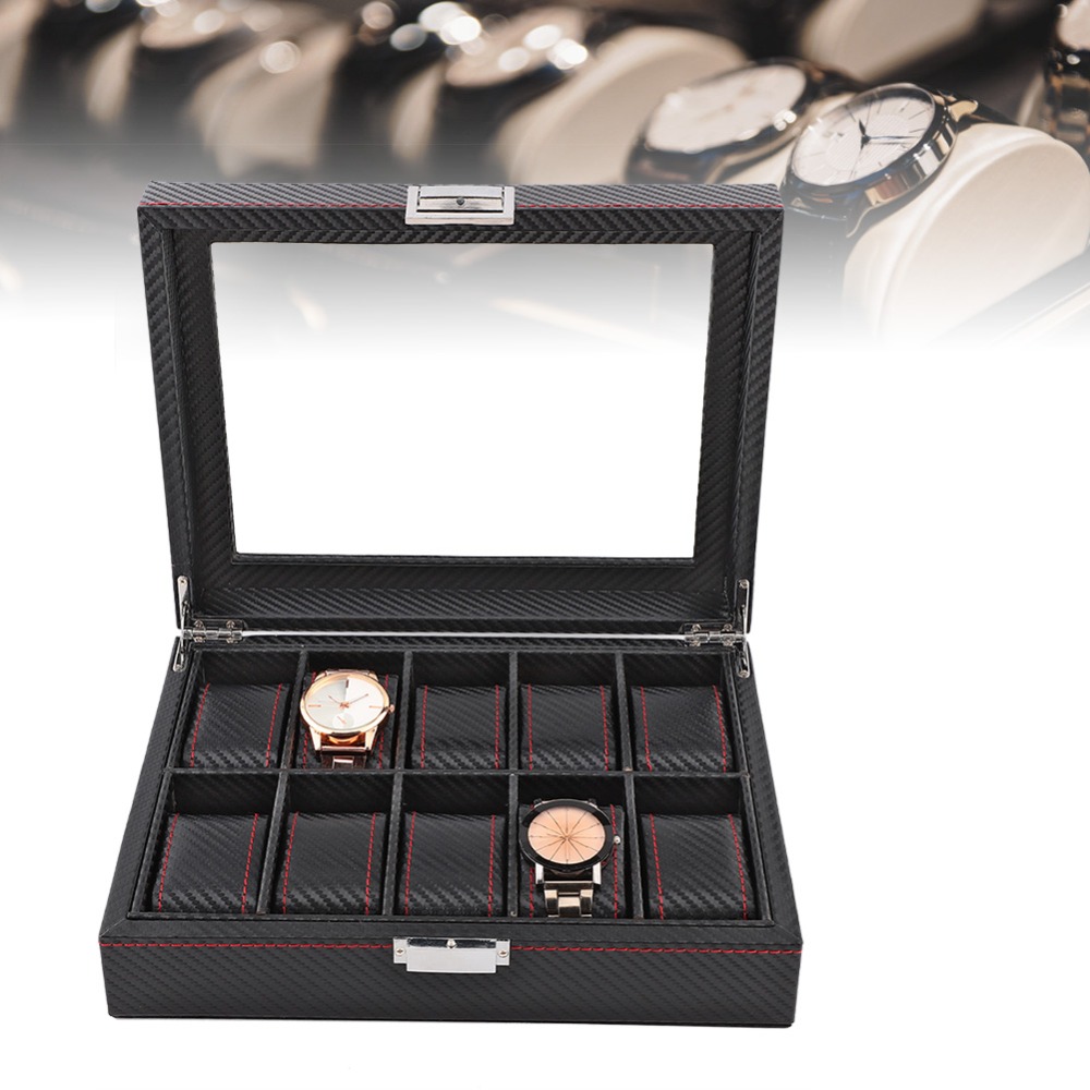 กล่องใส่นาฬิกาลายคาร์บอนไฟเบอร - Watch Display Storage Box Carbon Fiber บทวิจารณ์และราคา
