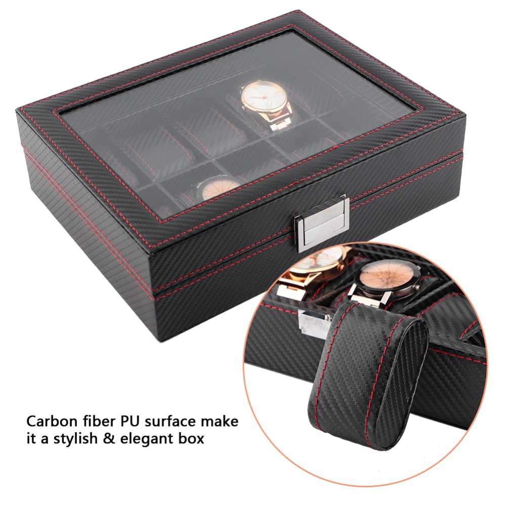 กล่องใส่นาฬิกาลายคาร์บอนไฟเบอร - Watch Display Storage Box Carbon Fiber บทวิจารณ์และราคา