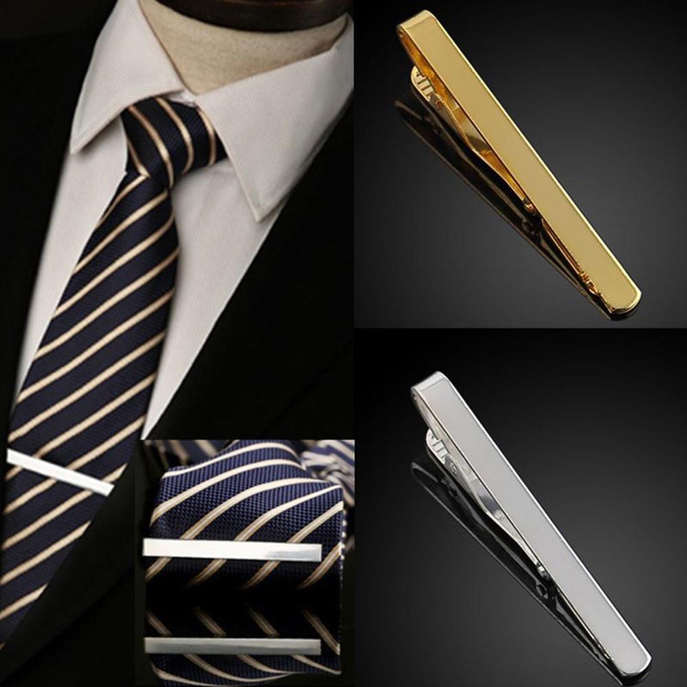 ใหม่โลหะผู้ชายSilver Goldเนคไท - Tie Clip Bar Set Stainless Steel บทวิจารณ์และราคา