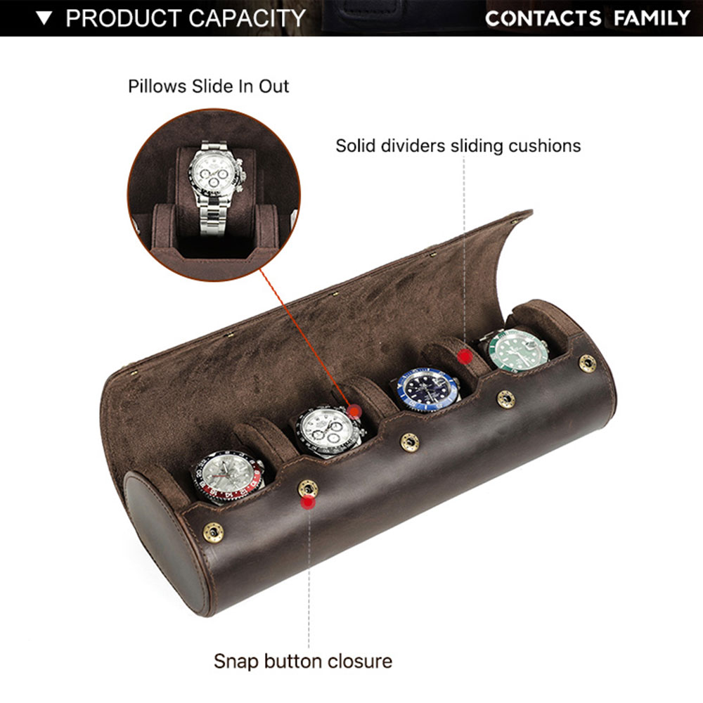 หนังแท้วินเทจม้วนได้1/2/3/4ช่อ - Watch Travel Roll Case 3 Slots Leather บทวิจารณ์และราคา