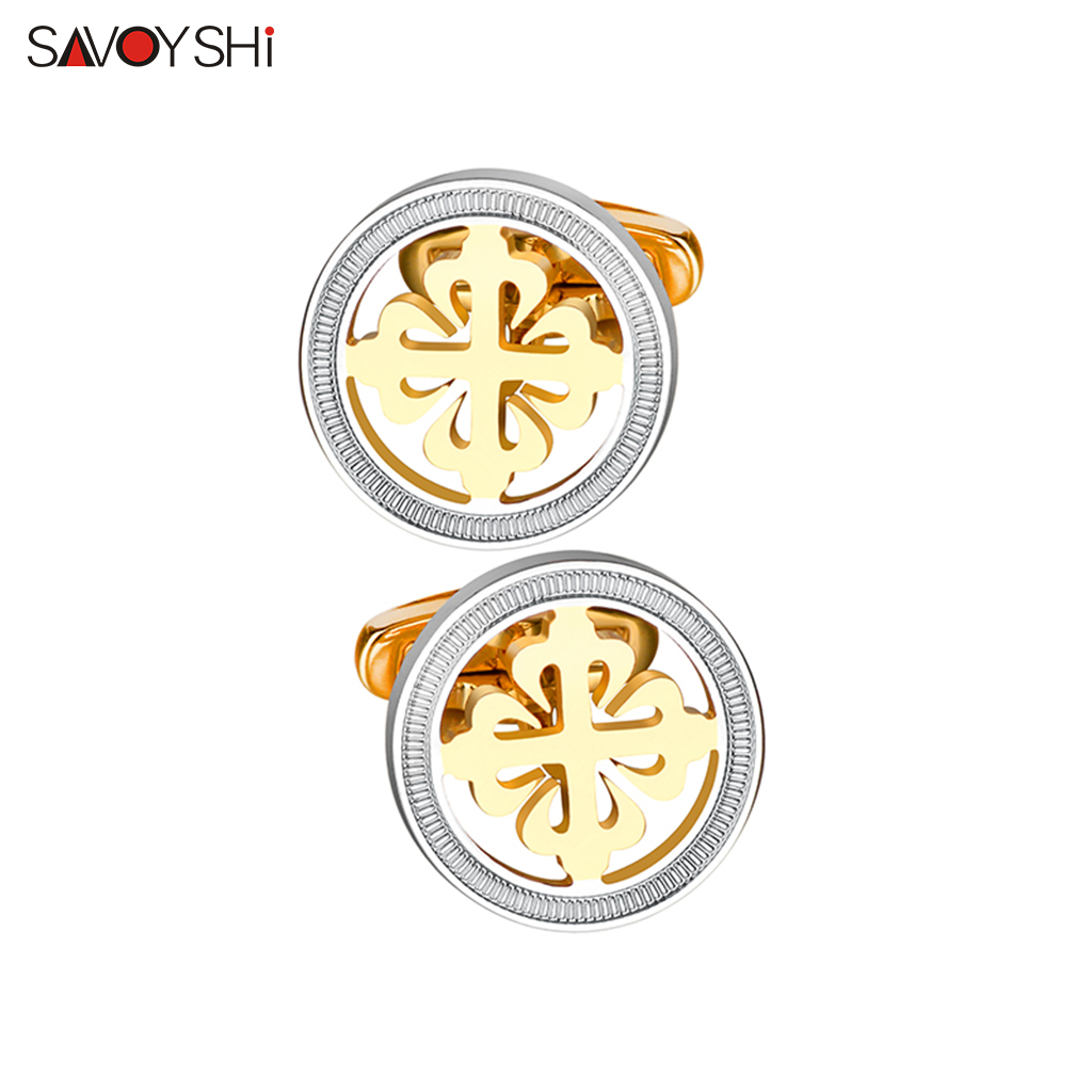 SAVOYSHI กระดุมข้อมือรูปดอกไอร - Cufflinks Men Stainless Steel Luxury บทวิจารณ์และราคา