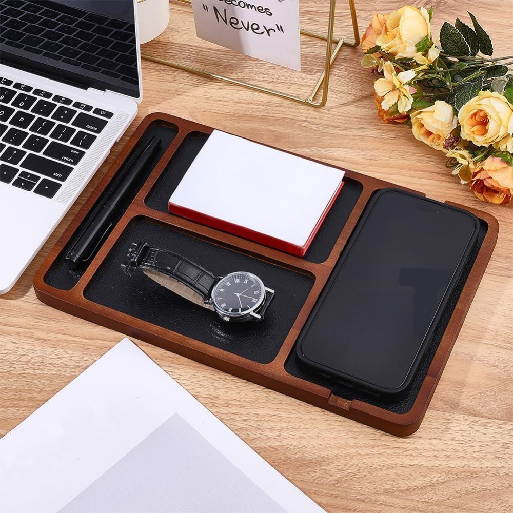 ถาดจัดระเบียบไม้สำหรับวางบนโต๊ - Valet Tray Nightstand Organizer Leather บทวิจารณ์และราคา