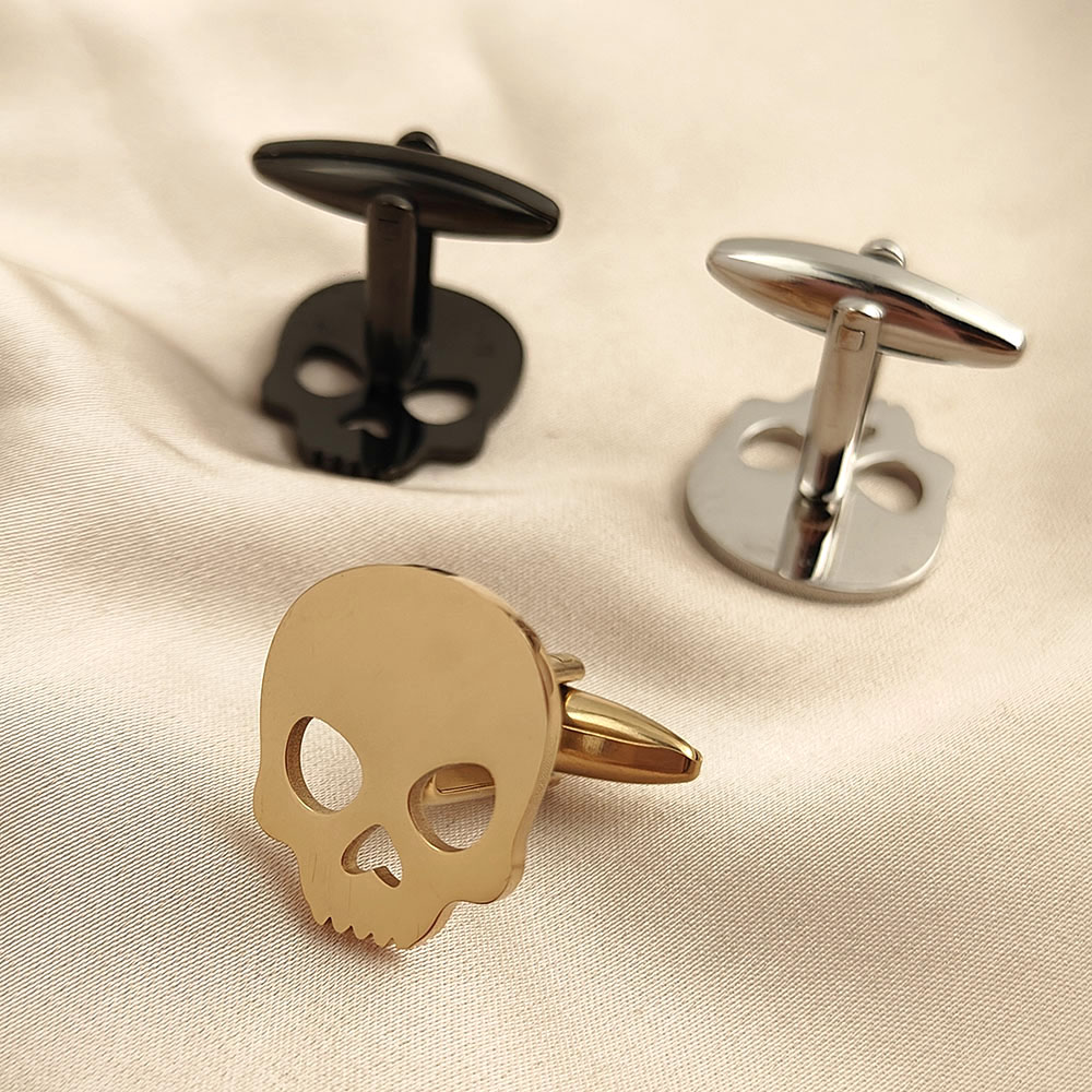 กระดุมข้อมือชุบทอง 18k กะโหลกฮ - Cufflinks Men Stainless Steel Luxury บทวิจารณ์และราคา